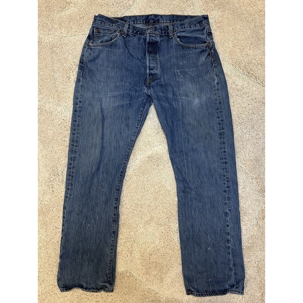 Levi’s 501 Jeans Mens 35x30 Blue Denim Button Fly Straight Leg Med Wash R Tag